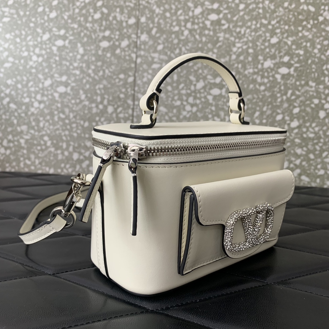 Valentino Garavani Loco Mini Box Bag in Ivory Calfskin Leather 